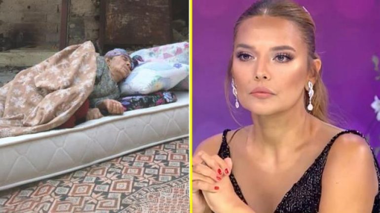 Demet Akalın, yangında küle dönen evinin önünde uyuyan teyzeye ulaştı