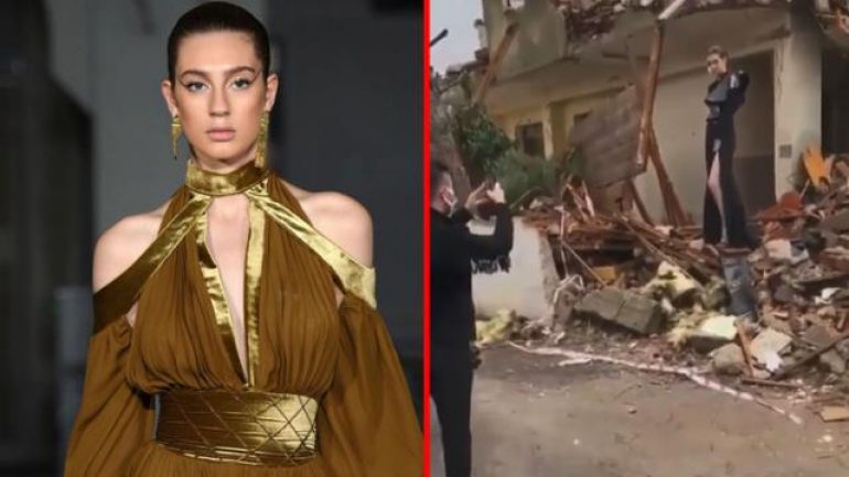 Itır Esen enkaz üzerinde poz verdi! Sosyal medyada projeye tepki yağdı