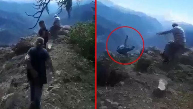 Kayınvalidesinin 70 metrelik uçurumdan aşağıya düştüğü anları görüntüledi