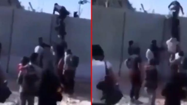 Sınırda endişe yaratan görüntü! Mülteciler güvenlik duvarını merdiven dayayarak aştı
