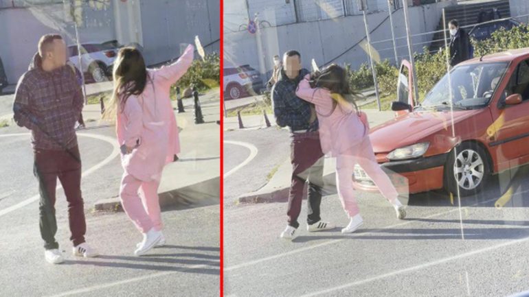 Sevgilisiyle tartışan genç kız sinir krizi geçirdi! Kavga anları kamerada