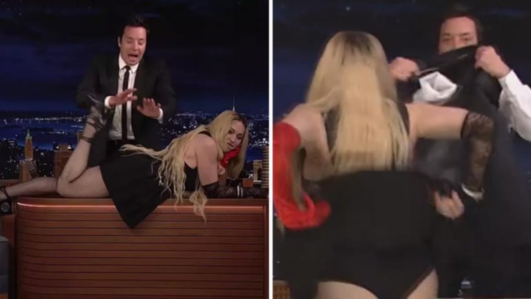 Madonna’dan şoke eden hareket! Canlı yayında önce masaya uzandı sonra eteğini kaldırdı