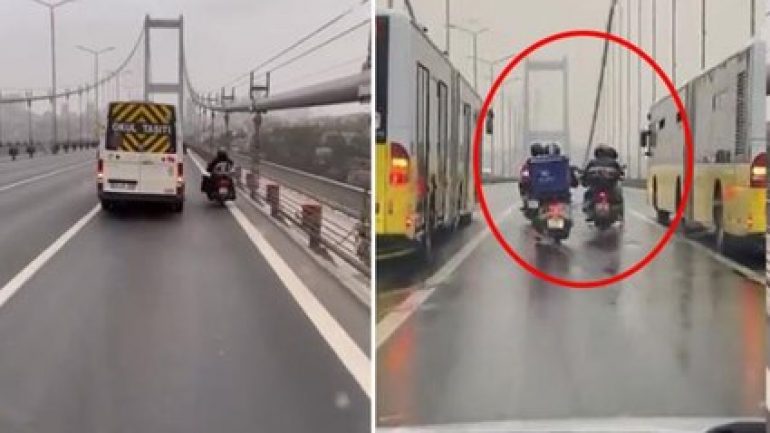 İstanbul trafiğinde ”helal olsun” dedirten anlar! Şiddetli fırtınada metrobüsler motosikletli kuryelere siper oldu