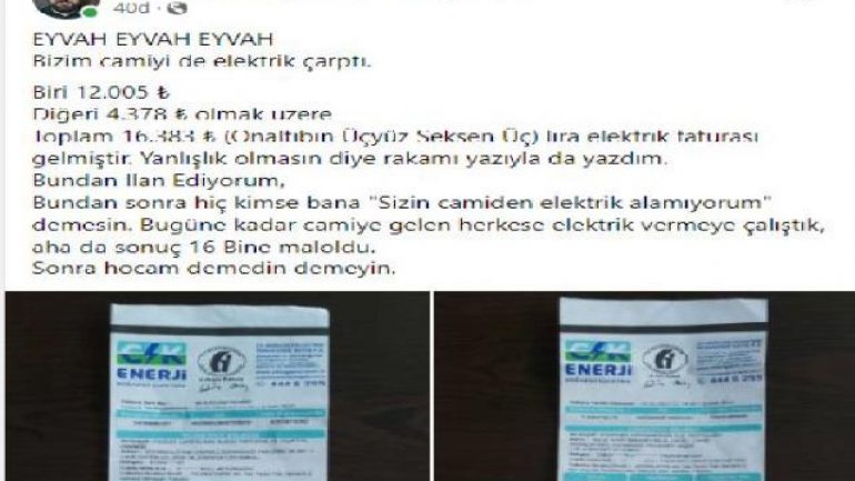 25 yıllık imam, camiye gelen okkalı elektrik faturasını manidar bir notla paylaştı